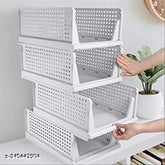 Plastic 4-layer stackable wardrobe organizer, durable & waterproof with baffle design, suitable for closet storage in various spaces